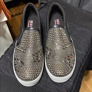 Skechers Black and Silver Studded Slip-Ons